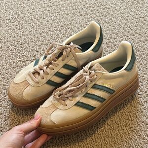 Adidas Cream and Green Platform Sneakers